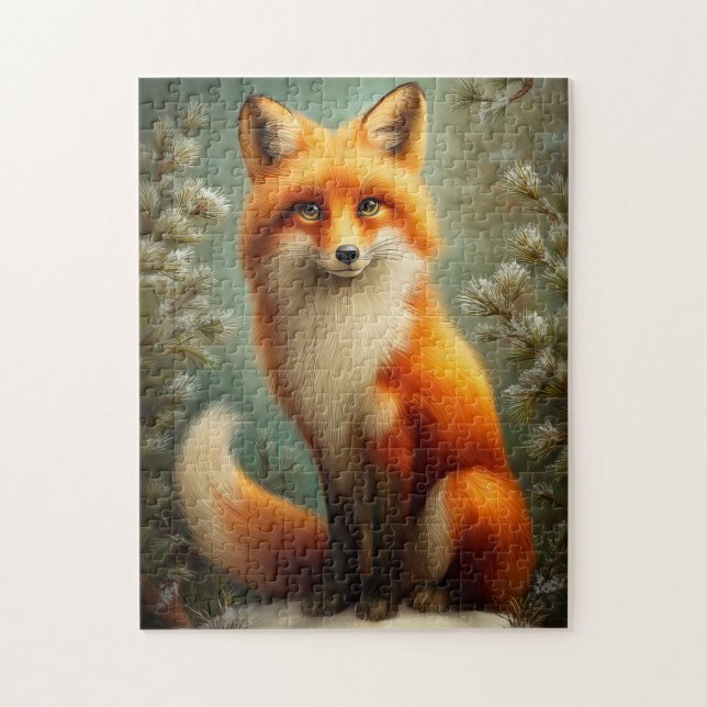 Red fox in winter forest jigsaw puzzle (Vertical)