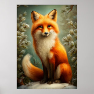 Red fox in winter forest poster