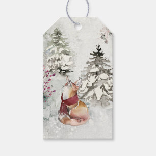 Red Fox in Winter Holiday Snow Scene Gift Tags