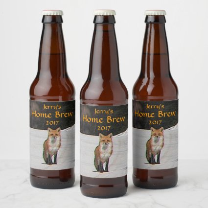 Red Fox in Winter Snow Beer Label