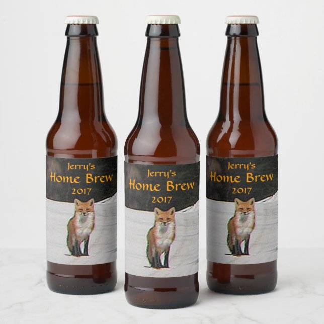 Red Fox in Winter Snow Beer Label (Bottles)