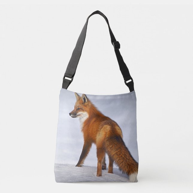 Red Fox in Winter Snow Crossbody Bag (Front)