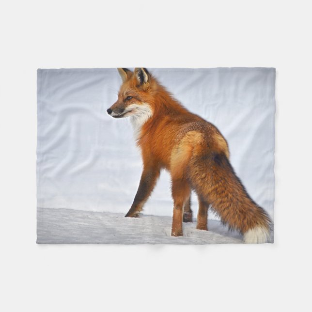Red Fox in Winter Snow Fleece Blanket (Front (Horizontal))