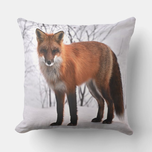 Red Fox In Winter Throw Pillow (Front)