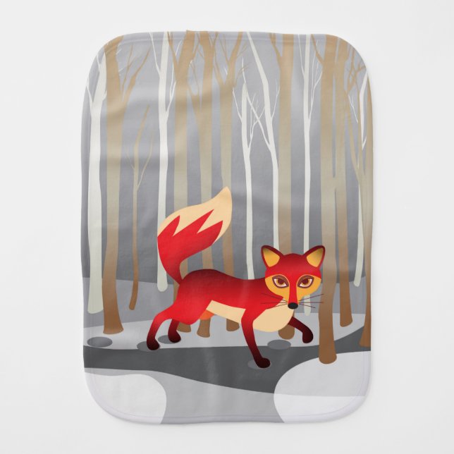 Red Fox in Winter Woods Baby Burp Cloth (Front)