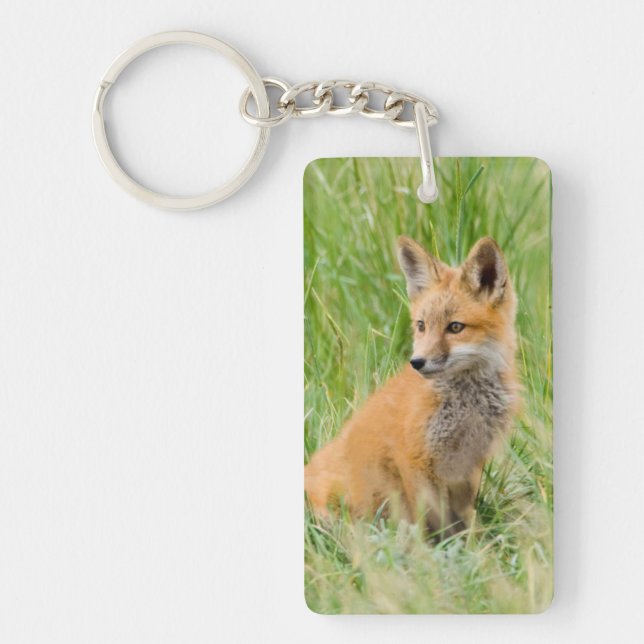 Red Fox Kit in grass near den Keychain (Front)