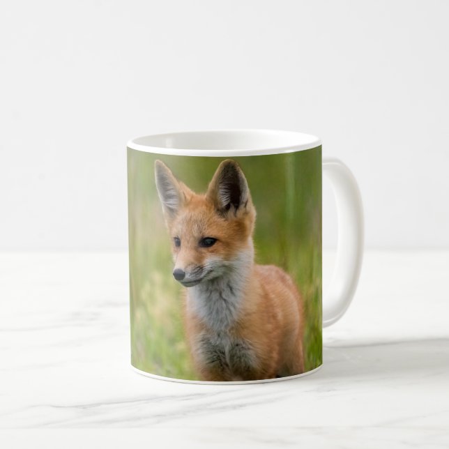 Red Fox Kit In Grassy Meadow Coffee Mug (Front Right)