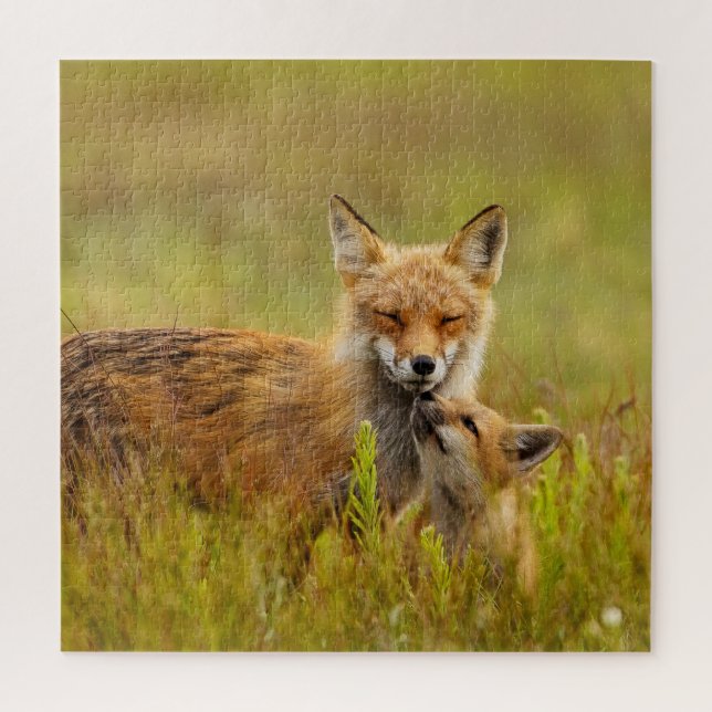 Red Fox Kit Looking Up to Momma Jigsaw Puzzle (Vertical)