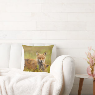 Red Fox Kit Looking Up to Momma Throw Pillow