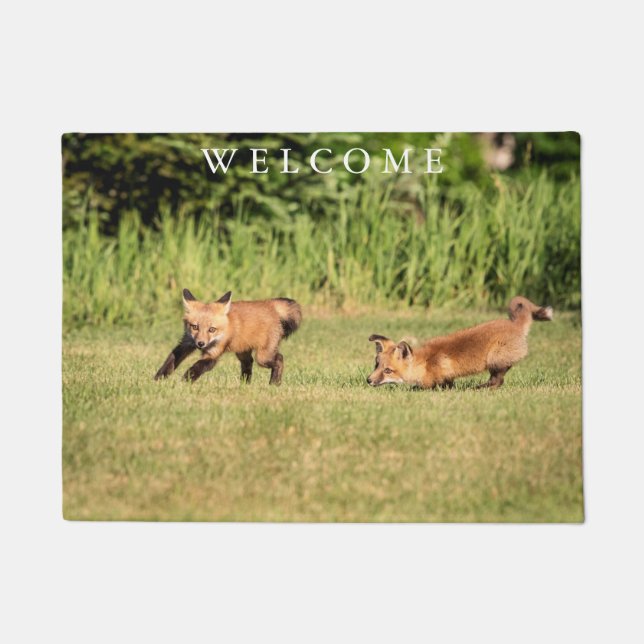 Red Fox Kits Playing Doormat (Front)