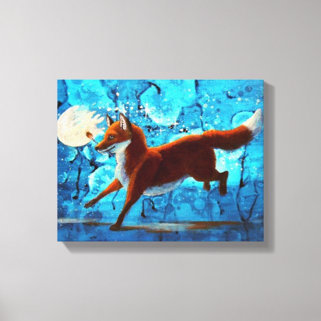 Red Fox Kitsune Surreal Fantasy on Blue Canvas Print (Front)