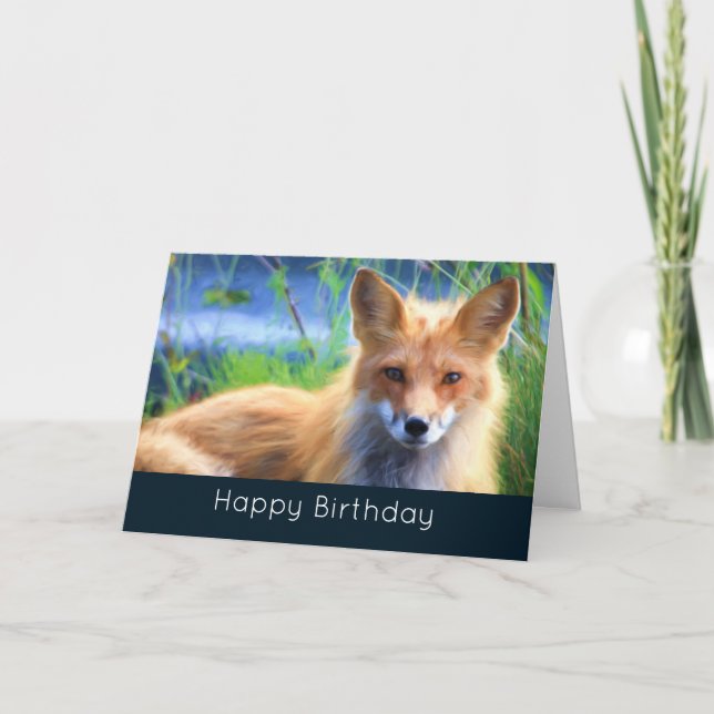 Red Fox Laying in Grass Scenic Wildlife Birthday Card (Front)