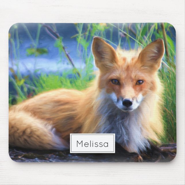 Red Fox Laying in the Grass Scenic Personalized Mouse Pad (Front)