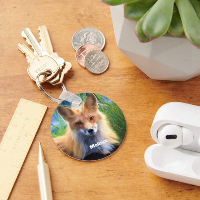 Red Fox Laying in the Grass Scenic Photo Keychain (Desk)