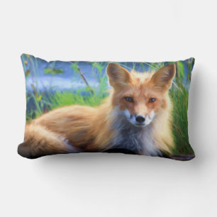 Red Fox Laying in the Grass Scenic Wildlife Lumbar Pillow