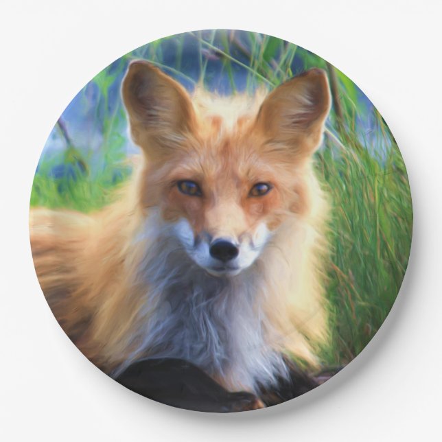 Red Fox Laying in the Grass Scenic Wildlife Paper Plates (Front)