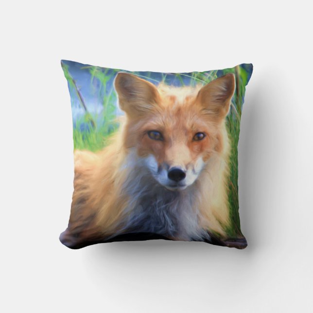 Red Fox Laying in the Grass Scenic Wildlife Throw Pillow (Front)