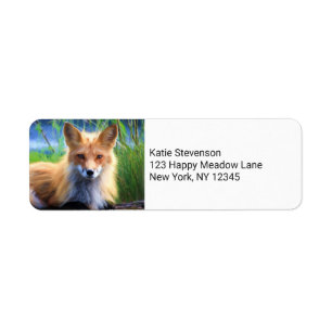 Red Fox Laying in the Grass Wildlife Image Label