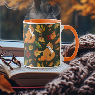 Red Fox Leaves Acorns Green Mug