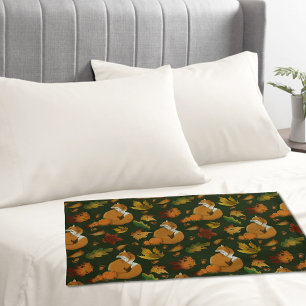 Red Fox Leaves Acorns Green Pillow Case