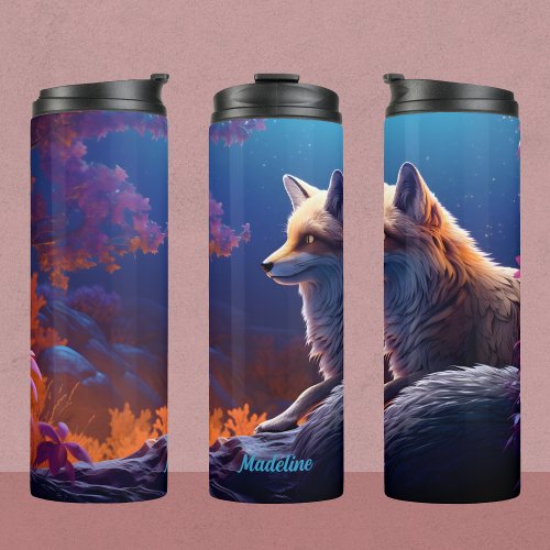 Red fox night scene thermal tumbler