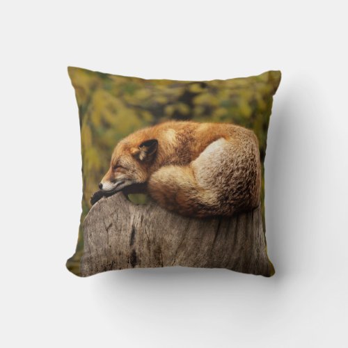 Red Fox on a Stump Throw Pillow