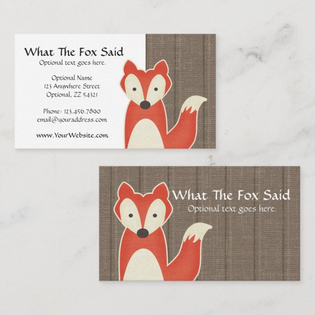 Red Fox on Rustic Wood Kids' Boutique Modern Business Card (Front/Back)