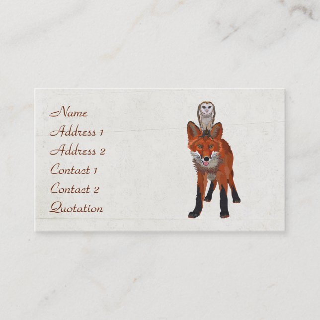 RED FOX & OWL  Business Card (Front)
