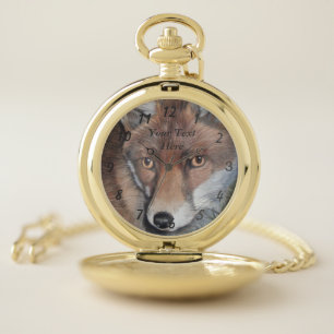 red fox painting full color cool wildlife pocket watch