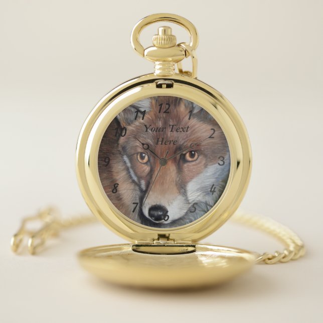 red fox painting full color cool wildlife pocket watch (Inside)