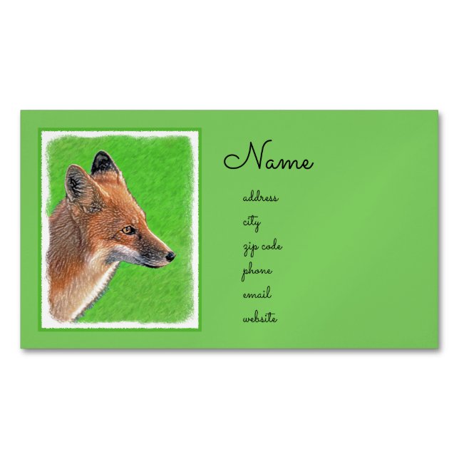 Red Fox Painting - Original Wildlife Art Business Card Magnet (Front)