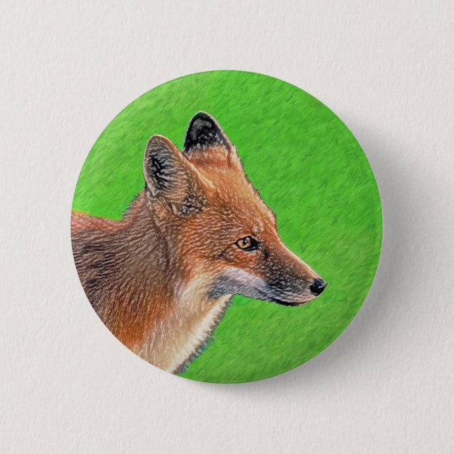 Red Fox Painting - Original Wildlife Art Button (Front)