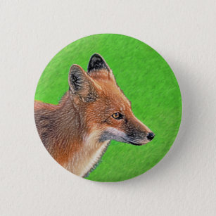 Red Fox Painting - Original Wildlife Art Button