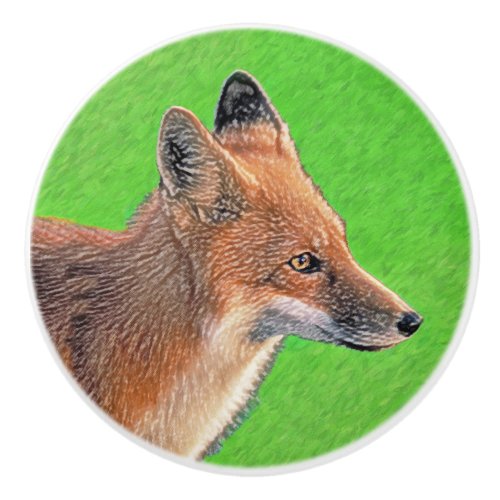 Red Fox Painting _ Original Wildlife Art Ceramic Knob