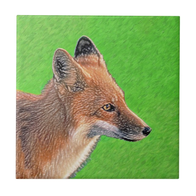 Red Fox Painting - Original Wildlife Art Ceramic Tile (Front)