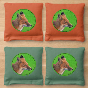 Red Fox Painting - Original Wildlife Art Cornhole Bags