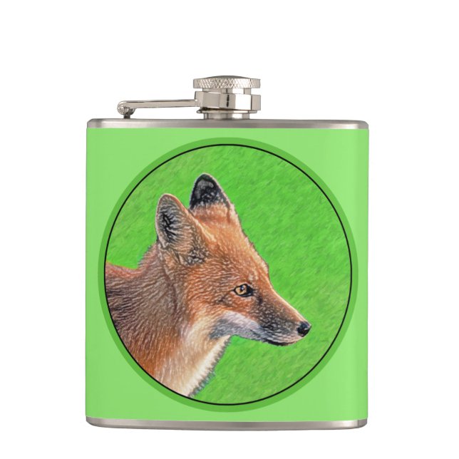 Red Fox Painting - Original Wildlife Art Flask (Front)