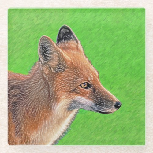 Red Fox Painting _ Original Wildlife Art Glass Coaster