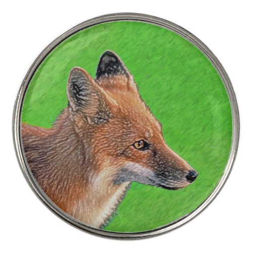 Red Fox Painting _ Original Wildlife Art Golf Ball Marker