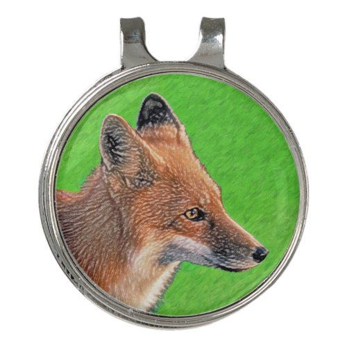 Red Fox Painting _ Original Wildlife Art Golf Hat Clip