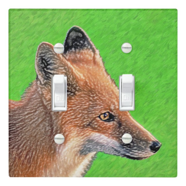 Red Fox Painting - Original Wildlife Art Light Switch Cover (In Situ)