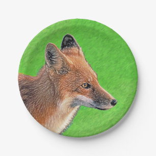 Red Fox Painting - Original Wildlife Art Paper Plates