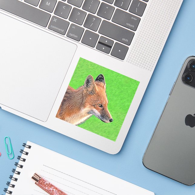 Red Fox Painting - Original Wildlife Art Sticker (Laptop w/ iPhone)
