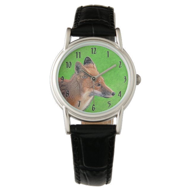 Red Fox Painting - Original Wildlife Art Watch (Front)