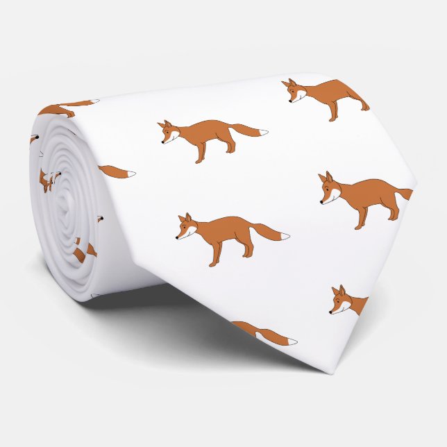 Red Fox Pattern Neck Tie (Rolled)
