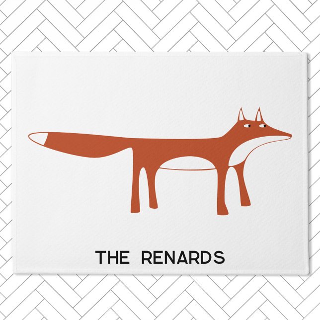 Red Fox Personalized Doormat (Fox personalized name doormat)