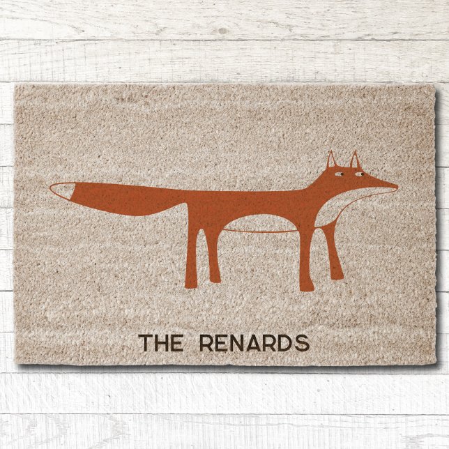 Red Fox Personalized Namr Fiber Doormat (Red fox personalized custom name wildlife animal lover fiber doormat)