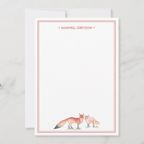 Red Fox Personalized Stationery Note Card