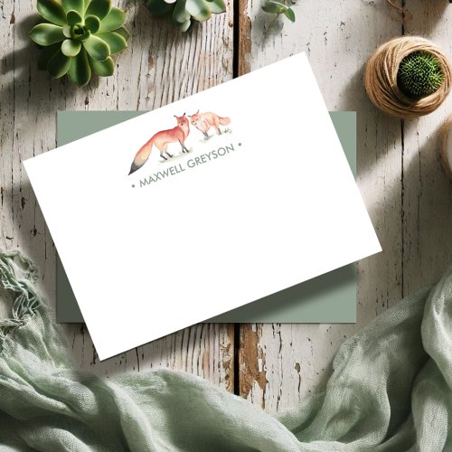 Red Fox Personalized Stationery Small Note Card