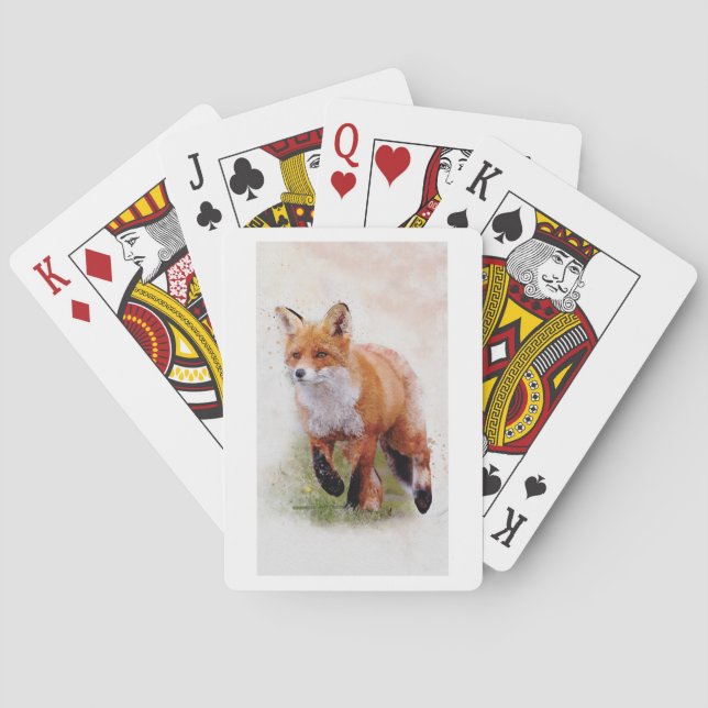 Red fox playing cards- watercolor wildlife poker cards (Back)